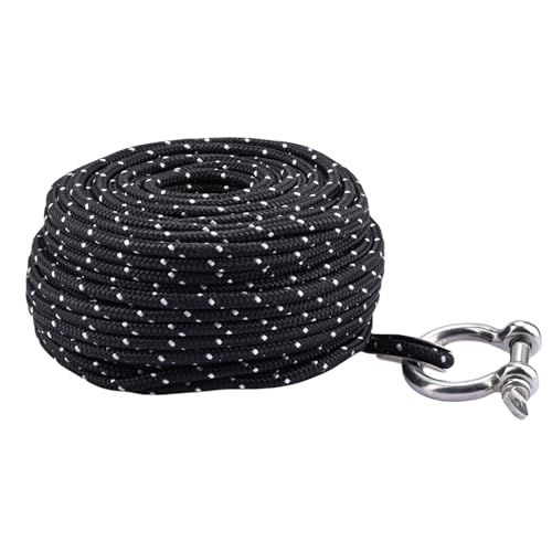 YaeMarine 3/16\" x 100\' Boat Marine Premium Anchor Rope Anchor Line with Stainless Steel Thimble & Shackle for Electric Winches (Black/White) - Thumbnail 6