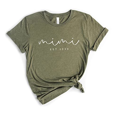 Mimi Grandma Custom Est Year Shirt Grandma Shirt Funny Cute Graphic Tees Women Letter Print T-Shirt Casual Short Sleeve Tops Heather Olive