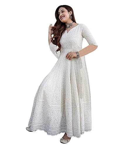 Yashika Vestido largo Kurti Chikankari de color blanco para mujer y niña (YS-K1113-XXL), blanco, S