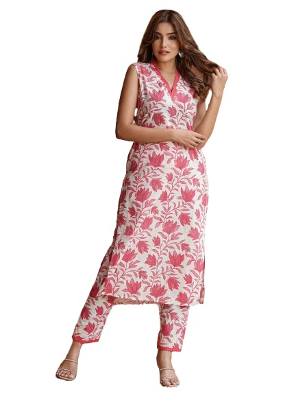Image of PARTHVI Women's Cotton Printed Straight Kurta and Pant Set