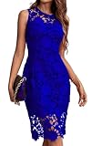 ALLANDWELL Women's Elegant Floral Lace Sleevesless Knee Length Bodycon Cocktail Navy Blue Lace Dress (Royal Blue, 931S15 L)