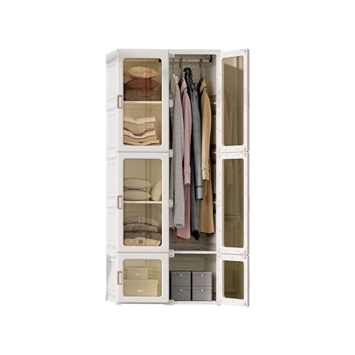 FOERPL Kleiderschrank, Schrank 69 x 170 x 50 cm (B x H x T), einfache Montage, Faltbarer Mehrzweckschrank mit Stange, magnetische Türen, für Wohnzimmer Schlafzimmer Weiß