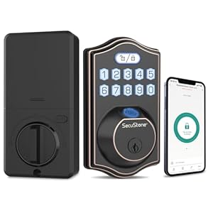 Secustone Smart Lock – Fingerprint Door Lock – Keyless Entry Door Lock – Smart Deadbolt Lock for Front Door with 2 Backup Keys, Door Lock with Keypad – 4 in 1 Auto Lock – Oil-Rubbed Bronze