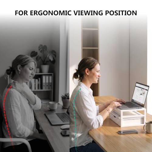 Image of WALI Desk Organizer with Drawer，Computer Monitor Stand with Storage, Desk Organizers and Accessories for Computer, Printer, Laptop Riser for Home Office Supplies, (PTT005-W), 1 Pack, White