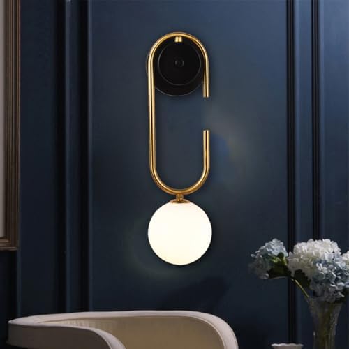 Mid Century Gold Wall Sconce C-Shape Linear Wall Light Modern Wall Lamp with Milk Glass Shade Wall Lamp for Bedside Dining Room Bathroom Living Room