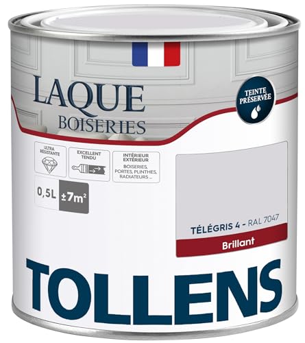 Tollens - Peinture, Laque, Ultra Résistante, Multisupport, Brillant Télégris, 0.5L = 7m2