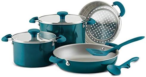 Rachael Ray 8-Piece Aluminum Cookware Set, Teal Shimmer - Thumbnail 2