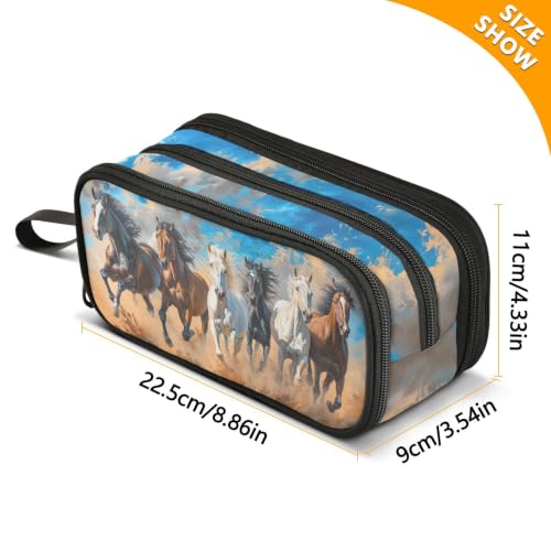 Image of Pencil Case Large Pen Bag with Zipper Horse Animal Oil Painting
