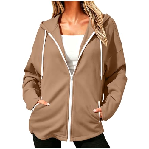 Sweat à capuche zippé femme veste ample pour mi-saison confortable