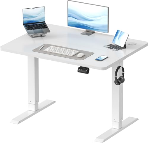 Devoko Höhenverstellbarer Schreibtisch, Elektrischer Schreibtisch Höhenverstellbar Tisch, Steh-Sitz Bürotisch, Computertisch mit Memory-Funktion, Stehpult, Standing Desk, Bürotisch,100 x 60 cm,Weiß
