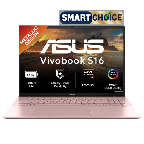 Image of ASUS Vivobook S16 (2026),Smartchoice,AMD Ryzen AI 5 330,AMD Radeon iGPU,16GB RAM (Upgradeable),512GB SSD,FHD,OLED,16 inch(40 cm),Win 11,M365 Basic(1Y),Office 24,BFF Peachy,1.7 Kg,M3607KA-SH147WS,AI Laptop