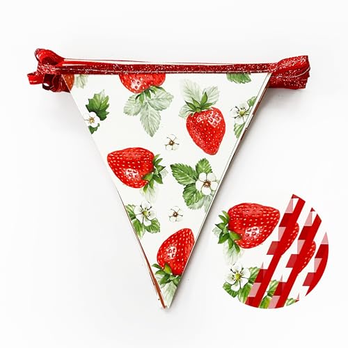 Image of Strawberry Party Decorations Red Plaid Floral Strawberry Pennant Banner Flag Hanging Paper Triangle Bunting for Birthday Wedding Bridal Shower Engagement Bachelorette Party Supplies