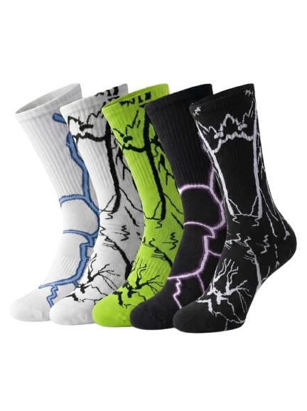 Lightning Bolt Graphic Crew Length Socks 5 Pack-image-4