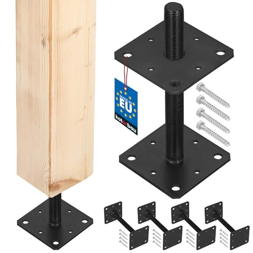KOTARBAU® 4 pz supporto palo 110x110x250 mm, acciaio verniciato, regolabile, manicotto a vite e ancoraggio stabile a terra.
