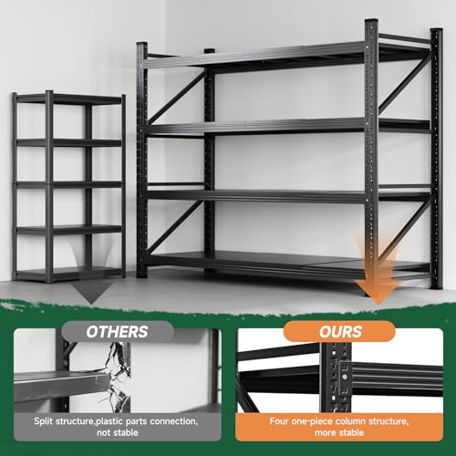 Letaya 71.3" W Metal Storage Shelves,5000LBS Heavy Duty Garage Shelving Units, 4 Tier Adjustable Utility Rack Shelf,Large Industrial Shelves,for Shop,Warehouse,Black (71.3" W x 24" D x 70" H)