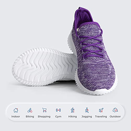 Image of Flysocks Slip On Sneakers for Women-Non Slip Gym Sports Shoes Lightweight Comfortable Walking Tennis Shoes, B- Purple Grey Mix, 8