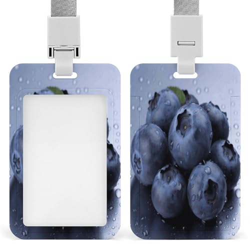 Blueberry – Porte-badge transparent avec lanière amovible – Pochette verticale en plastique rigide pour sécuriser les cartes d'identité de travail, cartes de crédit pour bureau, usine