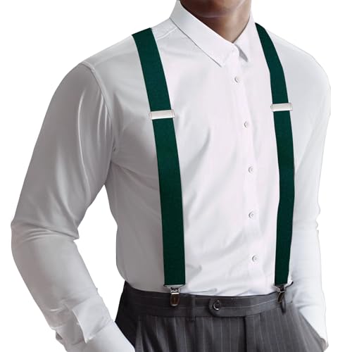 Image of Barry.Wang Men Suspender Set with Necktie Elastic Y Type Heavy Duty 6 Clips Braces Tie Handkerchief Cufflink Pin 6PCS