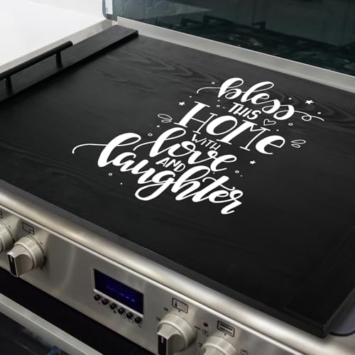 Spiareal Bless This Home Noodle Board Stove Wooden Cover with Handles 29.5 x 22 Inches Stove Top Cutting Board Laminate Farmhouse Electric Stove Gas Cover House Warming Gifts for New Home