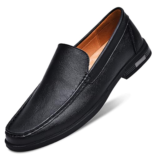 Mens Genuine Leather Loafers Slip-on Outdoor Round Toe Casual Breathable Comfort Penny Shoes Soft Sole Flat Dress Driving Shoes for Men