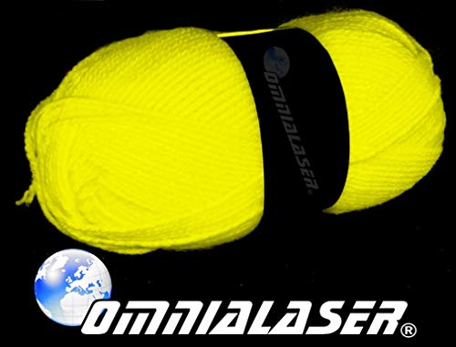 OmniaLaser OL-UVWOOLYELLOW2 - Lana reactiva a la luz de Wood, UV, para glow parties, ovillo de neón, amarillo, 2 unidades Cover