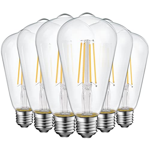 Energetic St19 Vintage Led Edison Bulbs, 60 Watt Equivalent, St64 Led Filament Bulbs, Cri 95+, Daylight 5000K, Non-Dimmable, E26 Standard Base, Ul Listed, 6 Pack #TOP11
