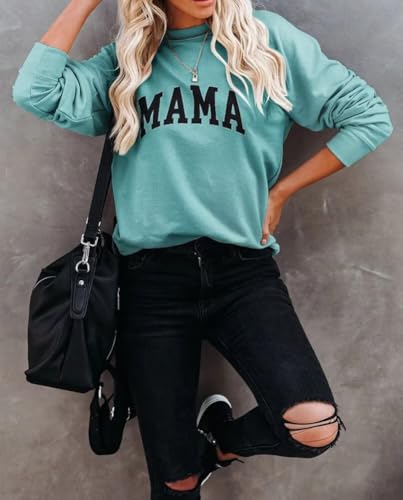 Image of Dressmine Womens Long Sleeve Mama Sweatshirts Fall Crew Neck Mom Shirts Cute Graphic Tees Pullover Hoodies