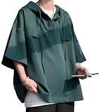 [Bligo] 夏服 半袖 パーカー メンズ 無地 tシャツ 吸汗速乾 大きいサイズ 接触冷感 おしゃれ カジュアル 快適 春 秋 通気性 プレッピー 人気 シンプル ビッグシルエット 薄手 韓国風 ドロップショルダー デート Green-XL