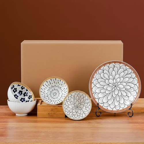Image of 6-Piece Ceramic Dinner Set, 2 Plates & 4 Bowls, Microwave Safe, Dishwasher Safe, Floral Dinnerware (Multicolor Floral, 2 Plate & 4 Bowl Set)
