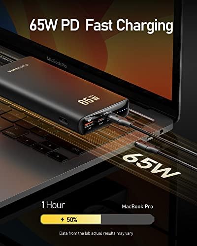 VEEKTOMX Power Bank 20000mAh 65W Laptop PowerBank PD QC4.0 Fast Charge przenośna ładowarka MacBook z dodatkowym kablem 100W USB C do C, zewnętrzna bateria kompatybilna iPhone/Samsung/Dell/Steam Deck