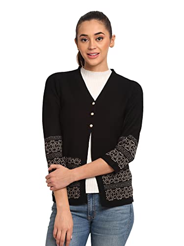 Image of Global Republic Embroidered Knit Regular Fit V-Neck Full Sleeves Cardigan for Women