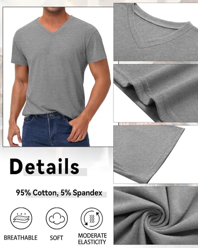 3 Pack Men's 95% Cotton Big and Tall Shirts V Neck L-5xl Plus Size Short Sleeve Soft Casual 2025 Summer Tee3