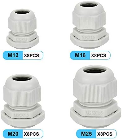 KBNIAN 32 PCS IP68 Waterproof Nylon Cable Gland M12 M16 M20 M25 Quick Installation Cable Fixing Seal Connector for 3-15mm Cable Home Garden Outdoor Distribution Box Electrical Equipment - White