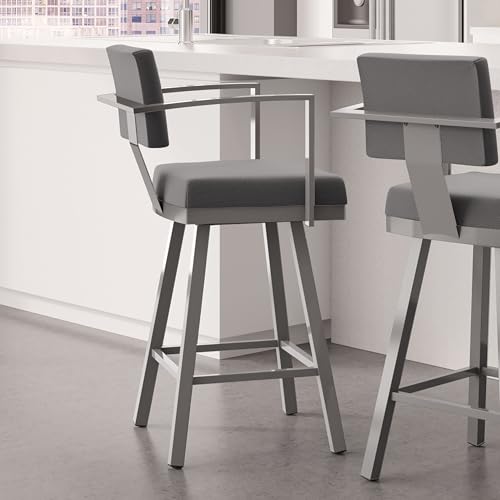 Image of Amisco Akers 26 in. Swivel Counter Stool - Grey Polyester /Glossy Grey Metal