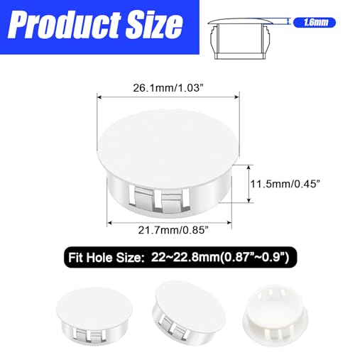 Image of 25Pcs 7 /8 inch(22mm) White Plastic Hole Plugs, White Hole Plugs Hardware Plugs for Round Holes, Knockout Plugs Screw Hole Plugs for Reserved Holes in Kitchen Cabinet