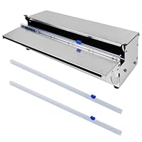 Edelstahl Folienspender für Frischhaltefolie & Alufolie, 45cm Frischhaltefolienspender, Plastic Wrap Dispenser mit Cutter, Hygienisch Staubdicht, Faltbar mit 2 Ersatzklingen