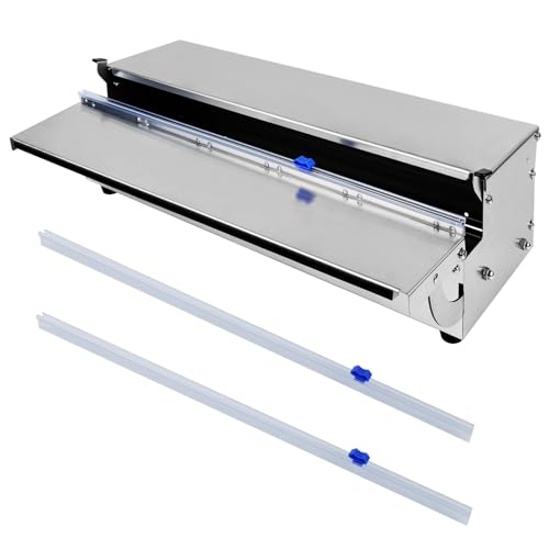 Edelstahl Folienspender für Frischhaltefolie & Alufolie, 45cm Frischhaltefolienspender, Plastic Wrap Dispenser mit Cutter, Hygienisch Staubdicht, Faltbar mit 2 Ersatzklingen