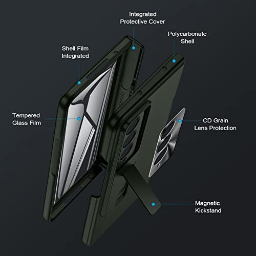 LEIAU For Samsung Fold 3 Case: [Full Cover Hinge Protection] Slim Phone Case with Built-in Screen Protector & Kickstand for Galaxy Z Fold 3 5G2022 (Green)