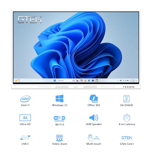 Image of GTek 75 inch Smart Board, 4K Interactive Whiteboard, Touch Screen Digital Electronic Whiteboard with Android 13 (8+128GB) & Windows i7 Dual OS for Classroom, Office, Business and Home