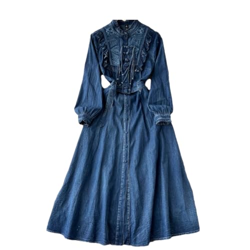 Robe en jean à manches longues UIOKLMJH style décontracté avec ceinture
