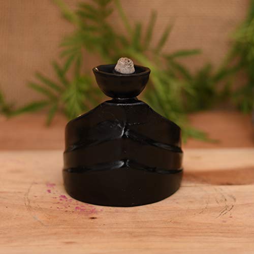 Image of CRAFTAM Smoke Fountain Design Smoke Backflow Cone Decorative Incense Holder with Free 10 Back Flow Incense Cone (10 cm x 7 cm x 10, Black)