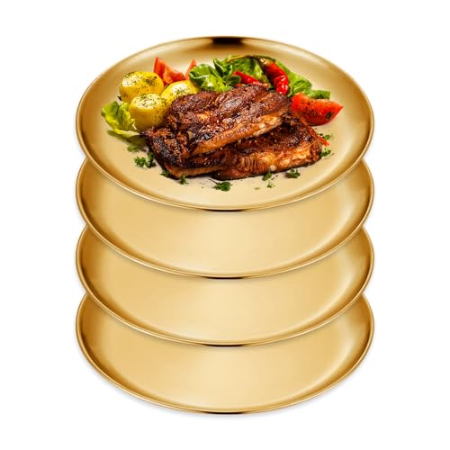 YZROHYI 4pcs Bandeja Decorativa Centro de Mesa 14 cm,Bandeja Dorada Redonda,Bandeja Cocina Metal,Bandeja de Acero Inoxidable Redonda,Bandeja Camarero,Bandeja para CosméTicos,Velas,Joyería,Perfume