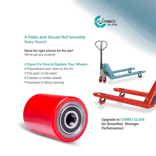 pallet jacktruck load wheels full set with axles and entry exit roller 334 x 37534 with bearings id 20mm poly tread red
