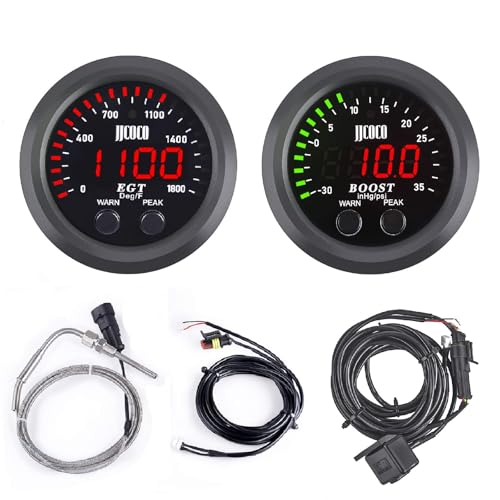 ZHSYMX Universal Exhaust Gas Temperature EGT Gauge Turbo Boost/Vacuum Gauge Kit 21/16in 52mm Red LED with Sensor