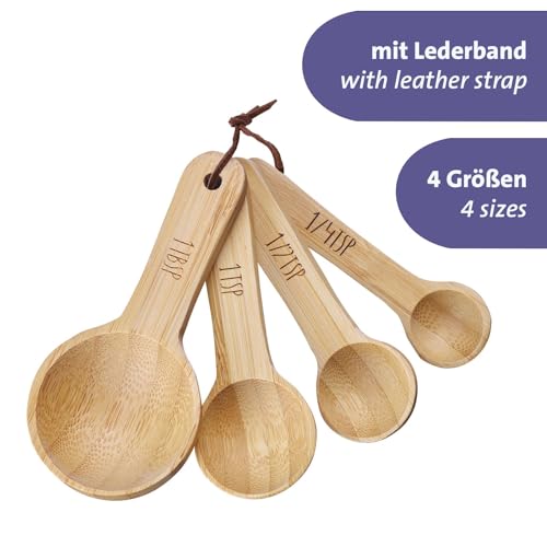 Westmark Messlöffel-Set Woody – 4 hochwertige Dosierlöffel mit Beschriftung, ideal für trockene Zutaten und Gewürze, 1, 1/2 und 1/4 Teelöffel plus 1 Esslöffel – Bambus, 4 Stück