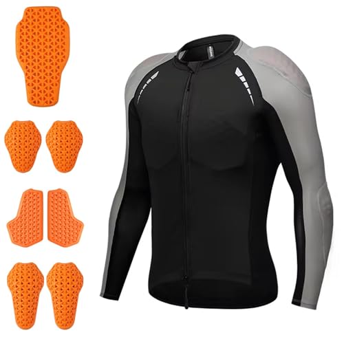 Chaqueta de motociclista para hombre, top corto con almohadillas suaves extraíbles con certificación CE, camiseta de moto de manga larga elástica de corte ajustado, ropa cómoda,Grey-L