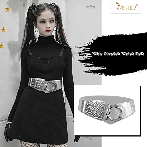 Jasgood Women's Fashion Vintage Wide Elastic Waist Belt With Rivets Studs Cosplay Belt, E-Grey, Suit Waist Size 34-40 Inches #TOP3
