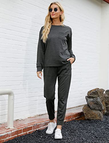 Image of Bofell Lounge Sets for Women 2 Piece Fall Outfits 2023 Fashion Trending Now Sweatsuits Tracksuits with Pockets Loose Fit