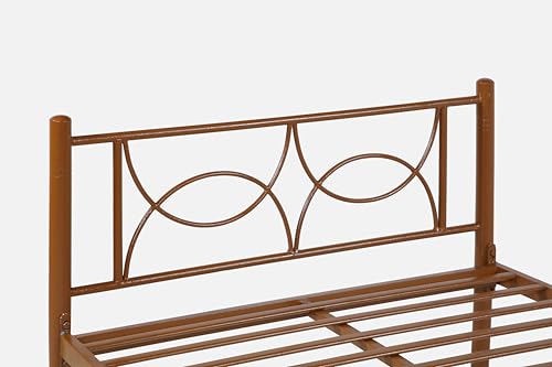Image of Luno Metal Single Size Bed Without Storage | Wrought Iron Single Bed with Headboard & Footboard| Sturdy Powder Coated Platform Cot for Bedroom, Living Room, (Luno Brown)