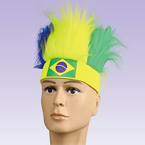 Dzrige Brazilian Fans Wig Props Crazy Brazilian Soccer Cheer Headwear Brazil Football Fans Hat Costume Accessories for Football Match,Festival Events,International Festival